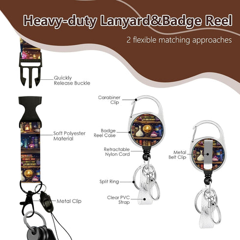 Book Lover Gifts for Women, Reading Lanyards for ID Badge, Bookshelf ID Badge Holder with Retractable Reel Clip