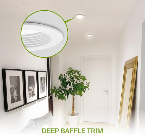1 Pack 4 Inch 10W 889LM, 5CCT 2700K-5000K CRI90+, Dimmable T24, ASD Deep Regressed Baffle Trim Recessed Light, LED