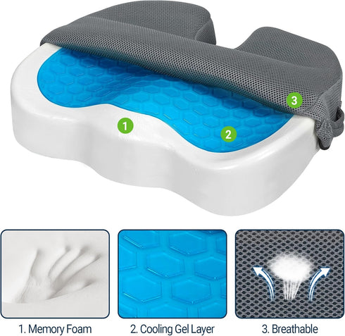 Tailbone Season Guard Gel Seat Cushion Office Chair Cushion Non-Slip Gel Memory Foam Coccyx Cushion for Pain - Desk