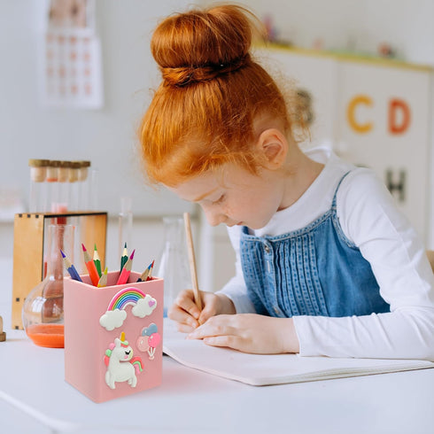 Wonhibo Cute Pink Silicone Desk Pen Holder for Girls, Aesthetic Pencil Cup Organizer for Office Desktop