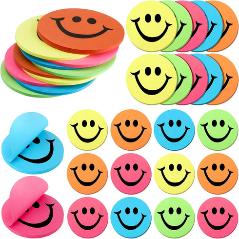 Gersoniel 10 Packs 3" Smile Sticky Notes, Round Smile Face Self Stick Note Pads, 30 Sheets Each for Office