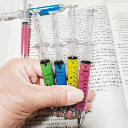 MultiColor Macaron Syringe Pens, Writes in Black Ink, Party Favors, Office Supplies (12 Color, 24 Pieces)