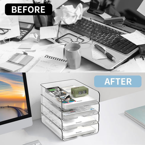 Stackable 4-Tier Paper Organizer for Desk, Clear Desk Accessories & Workspace Organizers, Ideal for Office Supplies