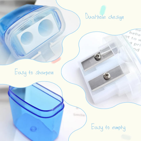 Cretty-Meet 4 PCS Handheld Pencil Sharpeners with Lid, Multicolor Dual Hole Manual Little Sharpener for Crayons