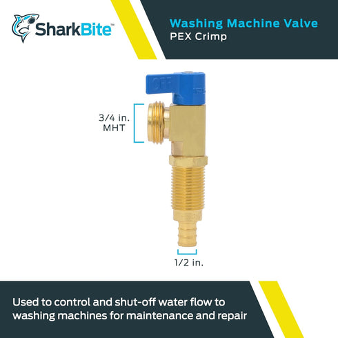 SharkBite 1/2 Inch Crimp Washing Machine Valve, Cold, Brass Plumbing Fitting, PEX Pipe, PE-RT, 24813A by SharkBite