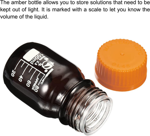 PATIKIL 100mL Reagent Media Bottle, 1Pcs Round 3.3 Borosilicate Glass Storage Bottle with Yellow Screw Cap, Amber