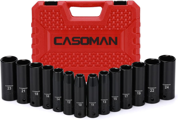 CASOMAN 1/2-Inch Drive Deep Impact Socket Set, Metric, Cr-V, 6-Point, 10 mm