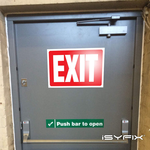 iSYFIX Exit Signs Stickers, 2 Pack 10x7 Inch, Premium Self-Adhesive Vinyl, Laminated for UV, Weather, Scratch, Water