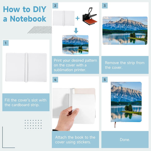 Lnrueg 6 Pcs A5 Sublimation Notebook - Blank Journal, 100 Pages, Hardcover for Note Taking and Diary Writing