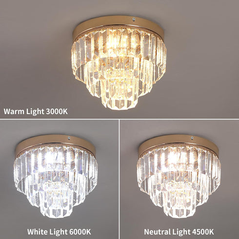3-Tier K9 Crystal Flush Mount Ceiling Light Modern Crystal Chandelier Gold Mini Round Hanging Pendant Light Luxury