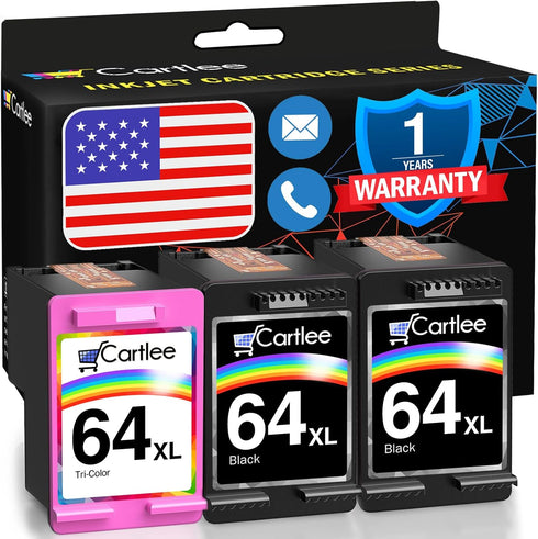 Cartlee Remanufactured Ink Cartridge Replacement for HP 64 XL 64XL for Envy Photo 6252 6255 6258 7120 7155 7158 7164