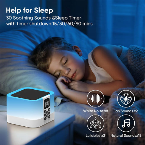AUYLE 30 8 Night Light Bluetooth Speaker, Baby Nursery Night Lamp for Breastfeeding, Alarm Clocks for Kids, Sounds