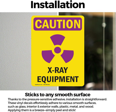 (2 Pack) X-Ray Equipment OSHA Caution Radiation Sign 5 Inch X 3.5 Inch Vinyl Label Decal Sticker, Weather Resistant