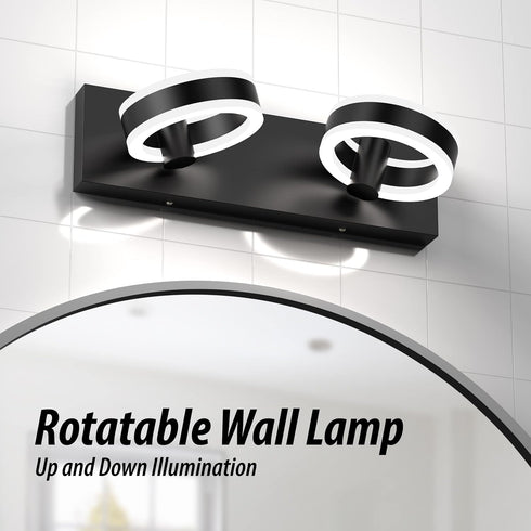 Fixtures,15inch 2 350 LED Bathroom Light Black Vanity Lights, Modern Light Acrylic Wall Sconces, Rotatable Wall