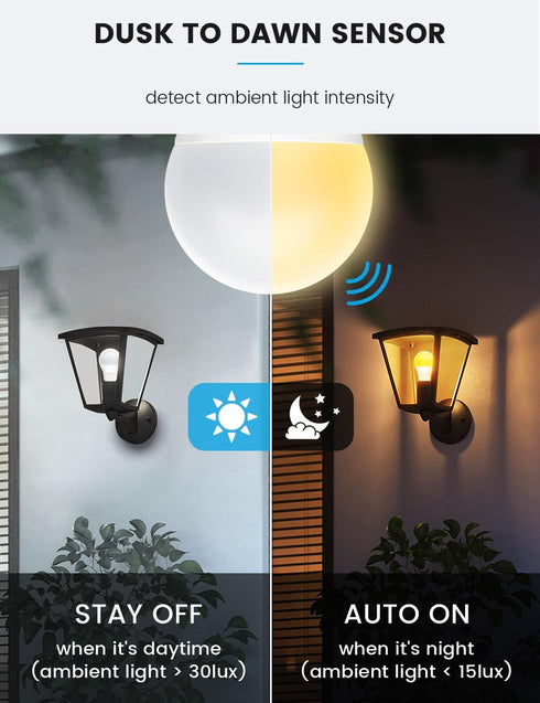 Dusk to Dawn LED Light Bulbs Outdoor, 13W Ultra Bright (100W Equivalent), 2700K Soft White, Auto On/Off, 2 Pack