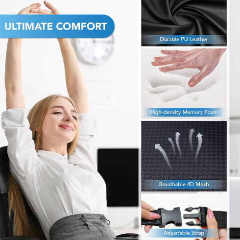 Seat Cushion & Lumbar Support - Ergonomic Memory Foam Pillows for Sciatica & Back Pain Relief - Comfort for Driving