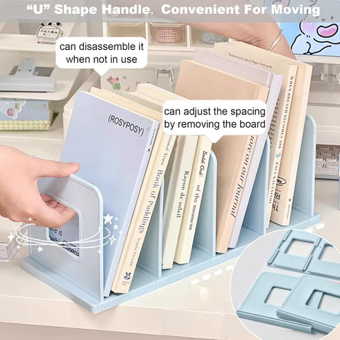 Marte Vanci 4 Slots Desktop File Sorter Organizer, Thickened Plastic Magazine Holder for Office Desk, Blue