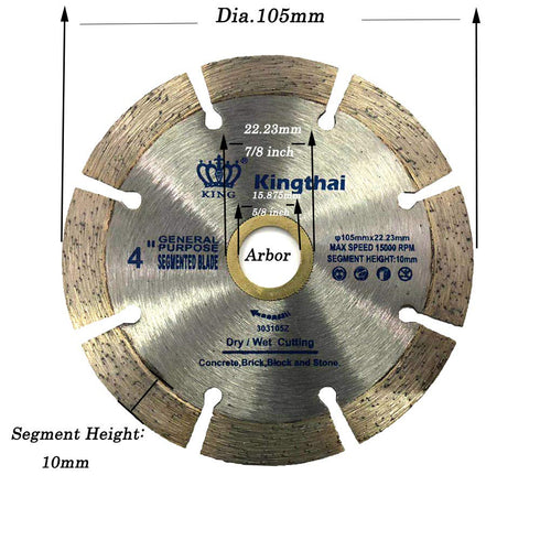 4 Inch Wet Dry Segmented Cutting Concrete Diamond Saw Blade for Masonry with 7/8-5/8 Inch Arbor