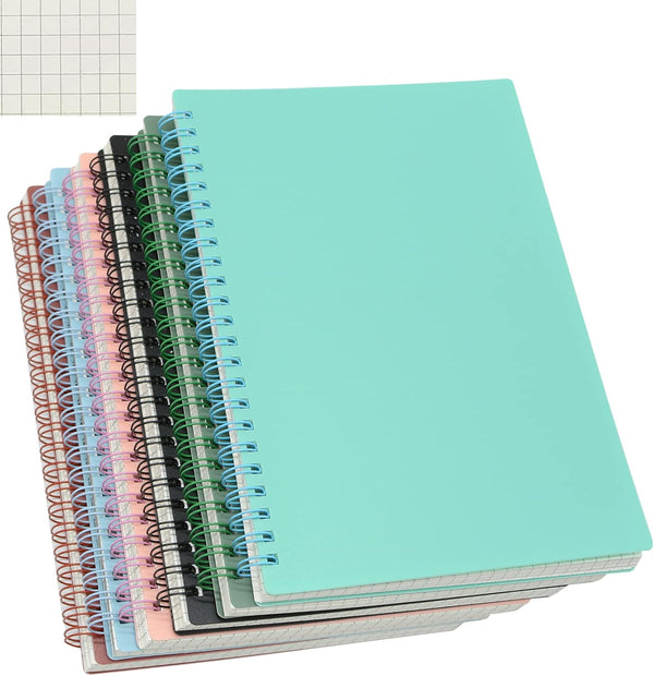 Yansanido Spiral Notebook, 6 Pcs A5 Thick Plastic Hardcover, Graph Paper, 80 Sheets - 160 Pages, 6 Colors