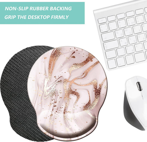 Mouse Pad with Wrist Support, Ergonomic Memory Foam Cushion, Non-Slip Rubber Base for Home Office Computer Laptop