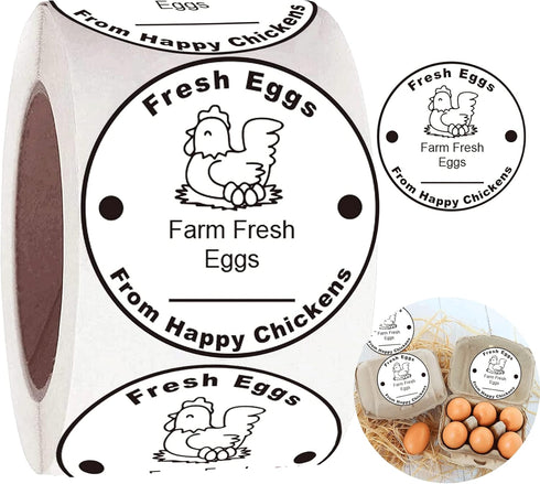Farm Fresh Eggs Stickers, 500 Pcs Carton Labels Per Roll - 1.5 Inch Fresh Eggs Farmer's Market Packaging Sticker.
