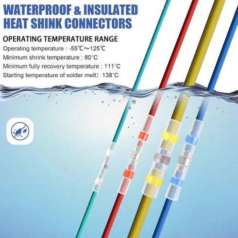 100PCS Waterproof Solder Seal Wire Connectors - AWG 22-18 Red Heat Shrink Butt Terminals for Marine Boat