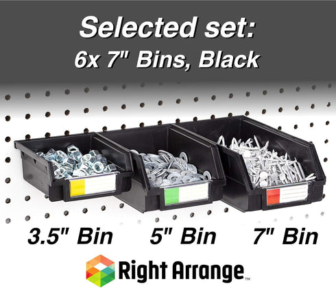 6 Pack Pegboard Bins Black Extra Large - Hooks to Any Peg Board - Organize Hardware, Accessories, Attachments