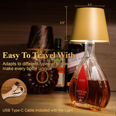 2 Pack 2026 3 Dimming Wine Bottle Lamps, New Color Rechargeable Wireless Bottle Lamps, Bottle Lamp Kit for Liquor