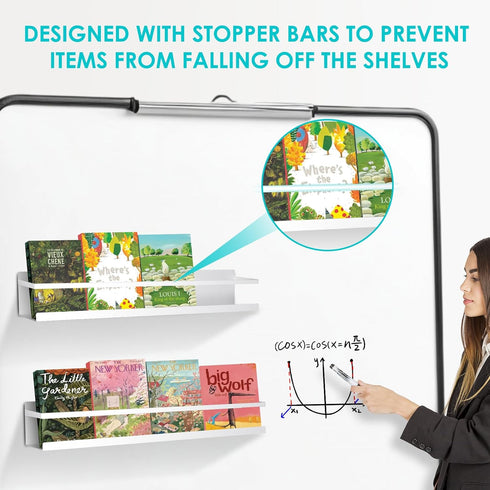 WYLUNBI 2 15.7'' 2.7'' 2.7'', 12 lbs Pcs Magnetic Metal Book Shelves, x x Special for Whiteboard, Classroom and Fridge