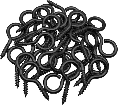 WANBAO 100 Pcs 1 Inch Small Screw Eyes, Metal Screw Hooks Fasteners Hardware Tools in Black