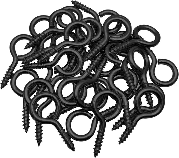 WANBAO 100 Pcs 1 Inch Small Screw Eyes, Metal Screw Hooks Fasteners Hardware Tools in Black