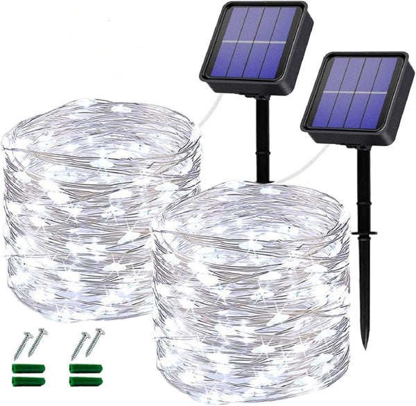 Lezonic 2 Pack Solar String Lights, 240LED Outdoor Waterproof 24M/80Ft Copper Wire Fairy Lights for Patio Decor Lights