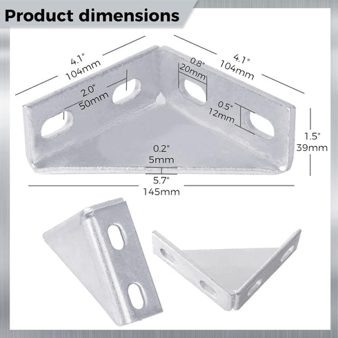 8Pcs 90 Degree Gusseted Fittings, Carbon Steel Q235 4 Hole Right Angle Connector Brackets for 1-5/8" Channel