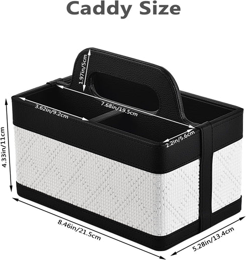 Desk Organizer Caddy with Handle-Portable PU Leather Remote Control Holder-Nightstand Dresser Tote Storage