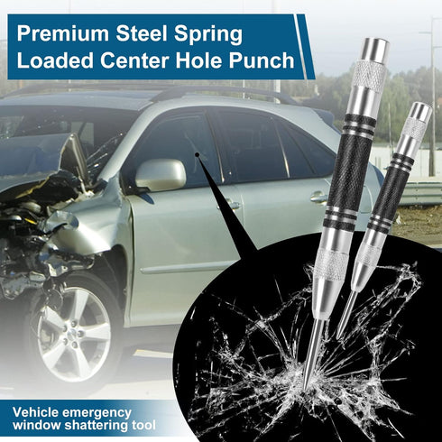 2Pcs Heavy Duty Automatic Center Punch, 5'' Premium Steel Spring Loaded Adjustable Marker Tool for Metal, Plastics