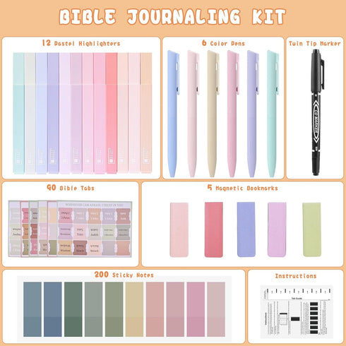 NIGHTNOOK 12 6 90 Set Bible Journaling Kit, Include Bible Highlighters and Pens No Bleed, Laminated Bible Tabs