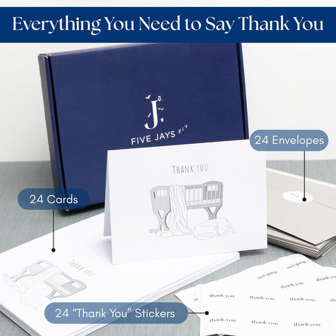 Five Jays Fly 24 Pack, 5 7 Baby Shower Thank You Cards with Envelopes and Stickers for Dog Owners - x Card Stock