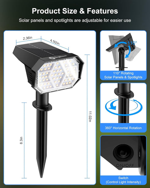 4Pack 58 1800mAh, IP67 3 2-in-1 Brightown Solar Spot Lights Outdoor with LED & Solar Lights Outdoor Waterproof
