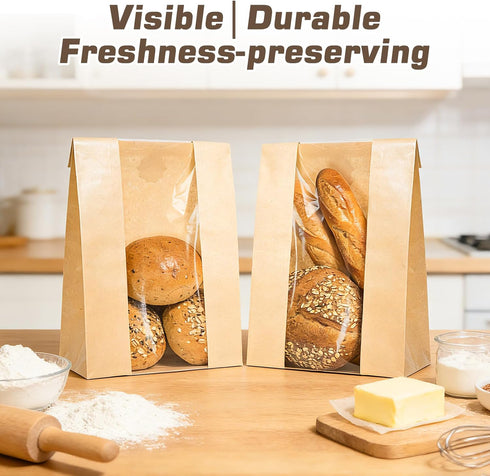 IMagicoo 50 (50, 14.2"x8.3"x3.6") Pcs Bread Bags for Homemade Bread, Paper Sourdough Bags with window, Large Bakery