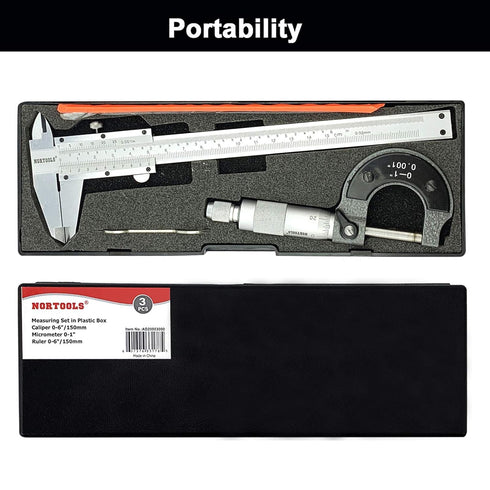NORTOOLS Metal Vernier Caliper with Micrometer and Ruler for Precision Measurements Inside/Outside/Depth/Step
