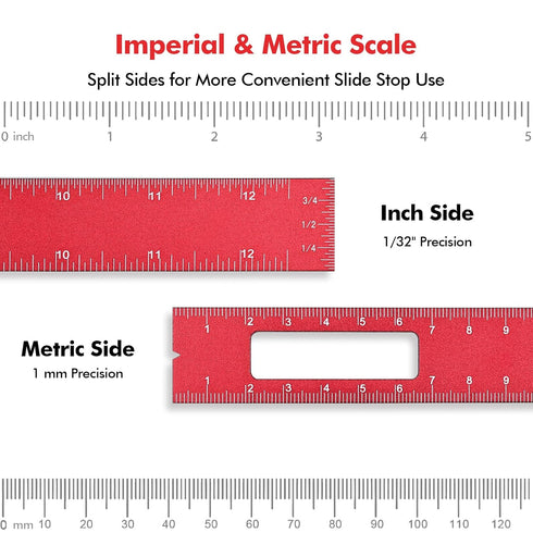 DRAXZOR 3PCS Set, Inch (6", 8", 12") Woodworking Ruler Precision Pocket Ruler with Adjustable Slide Stop, Aluminum