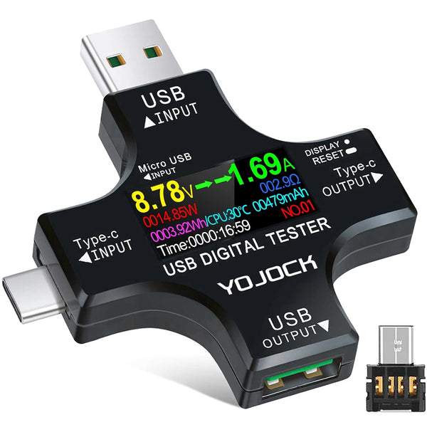 YOJOCK USB C Tester, USB Power Meter 2 in 1 Digital Multimeter, 3.6-32V Voltage and Current Tester