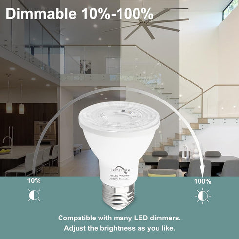 Par20 LED Bulbs 3000K Warm White Dimmable Flood, 7W (50W Halogen Equivalent), E26 40 Degree Spot Light, 4-Pack