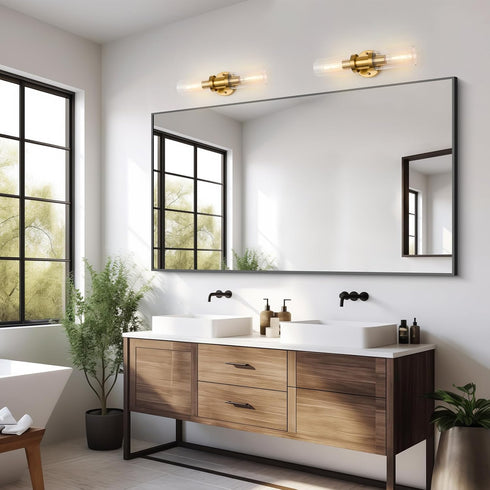 addigi 17.5 inch 2-Light Inch Gold Wall Sconces, Modern Wall Sconces Lighting with Stripped Glass Shade, Gold Vanity