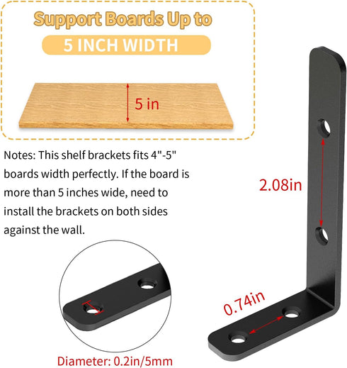 6PCS 4"2"(10050mm) 42lb, LSK L Bracket, Shelf Support Corner Bracket for Wooden Board, Max Load : Black