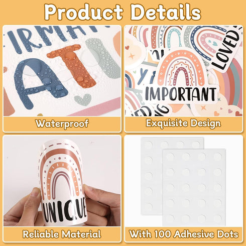 BOHO Affirmation Station Bulletin Board Set - Rainbow Motivational Posters and Inspirational Cutouts for Classroom
