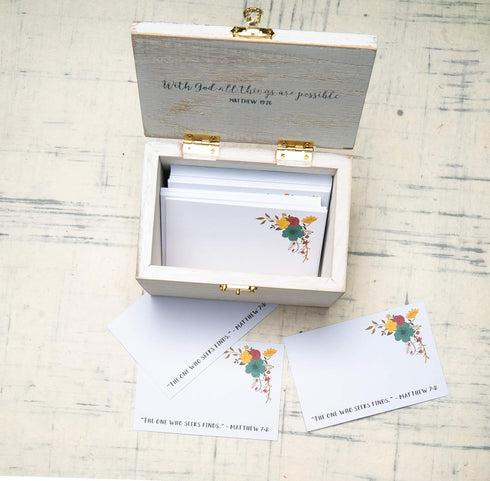 Eccolo Wooden Keepsake Box Gift Set with Prayer Cards, Decorative Prayer Box & 50 Note Cards, Rustic White