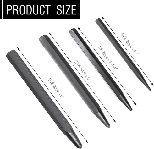 62215 Center Punch Kit, 4-Piece center punch tool set for metal