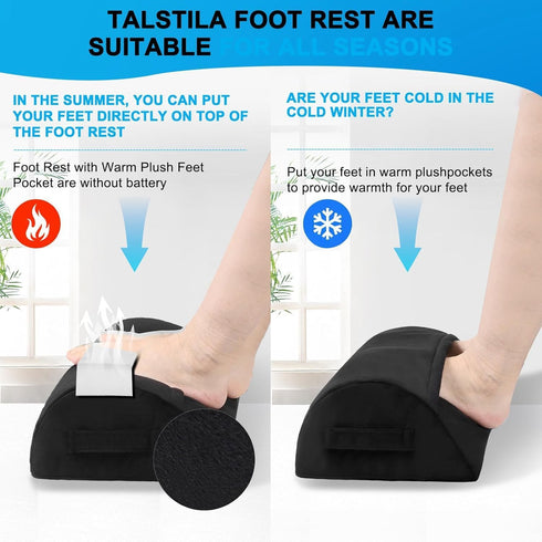Foot Rest for Under Desk at Work, Ergonomic Foam Footrest with Warm Plush Feet Pocket for Office Chair