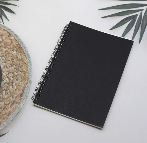 Yansanido Spiral Notebook, 4 Pcs A5 Black Craft Softcover, 8mm Ruled, 60 Sheets, 120 Pages Journals for Study